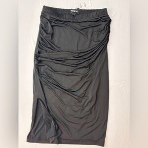 Express Black Ruched Midi Skirt | Elastic Waist Pull-On Skirt | Size Small | NWT